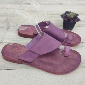 Free People Purple Leather Thong Slip On Sandals HTF Unique Size 6.5